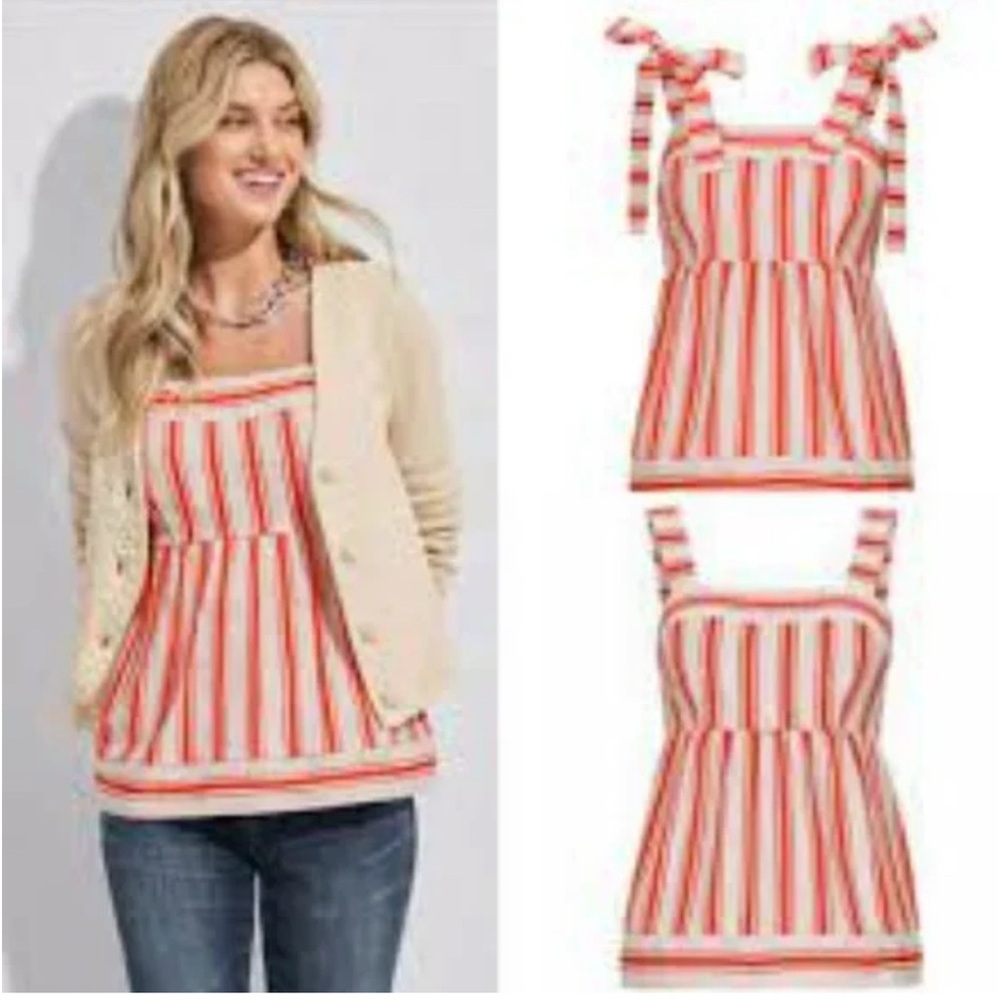 Cabi Brunch Top -Red and White Striped Sleeveless Top - S